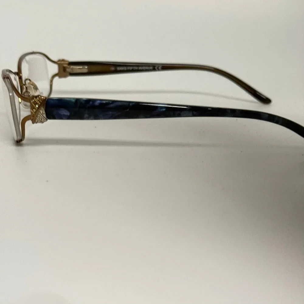 Saks Fifth Avenue 244 0FL2 Stainless Steel Eyeglasses Gold Blue Marble 52-17-130